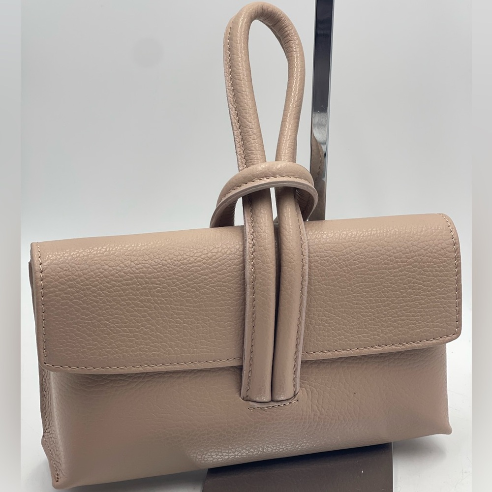 Borse in Pelle Genuine Pebble Leather Clutch Crossbody Bag w/ Loop Knot Closure